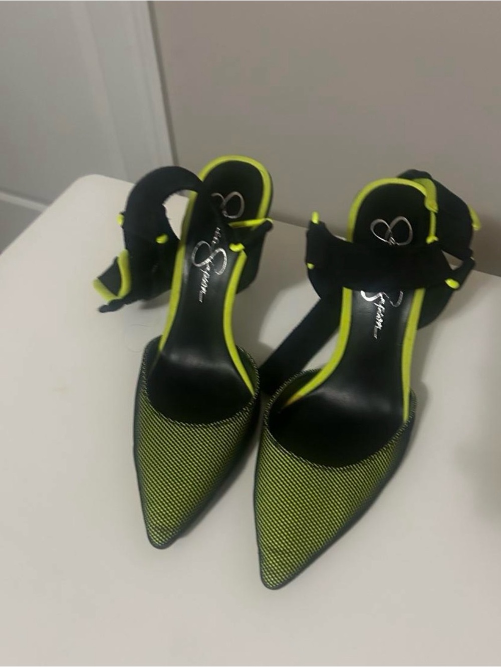 Jessica Simpson Neon Lime Pointed Toe Ankle Strap Pumps